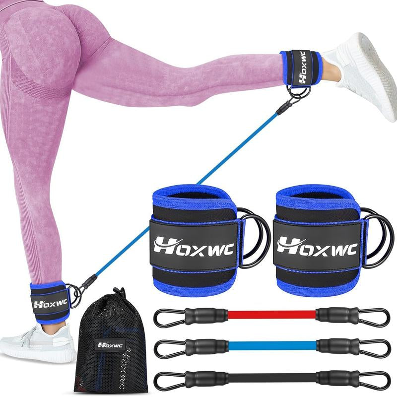 Black ankle resistance band set from My Store 2, featuring multiple elastic bands for strength training and toning exercises.