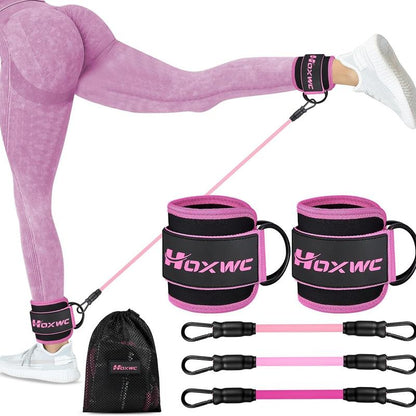 Black ankle resistance band set from My Store 2, featuring multiple elastic bands for strength training exercises.