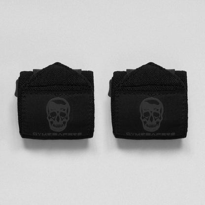 Black gym wrist wraps from My Store 2 with adjustable support for weightlifting and strength training.