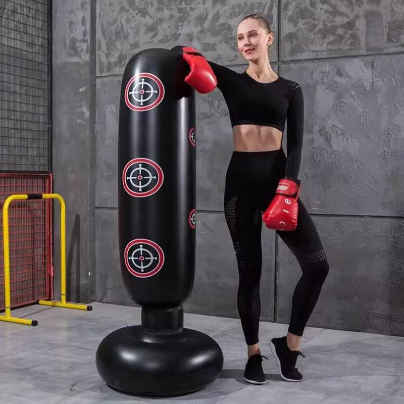Black inflatable punching bag by My Store 2, lightweight and portable for boxing training and fun workouts.