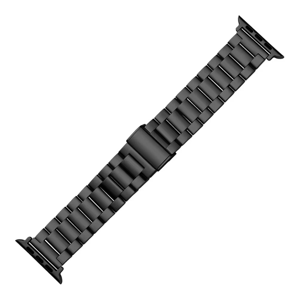Black steel strap smartwatch with Bluetooth, message alerts, heart rate monitor, suitable for Android and iOS men and women.