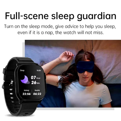 Black steel strap smartwatch with Bluetooth, message alerts, heart rate monitor, and sports features for Android and iOS users.