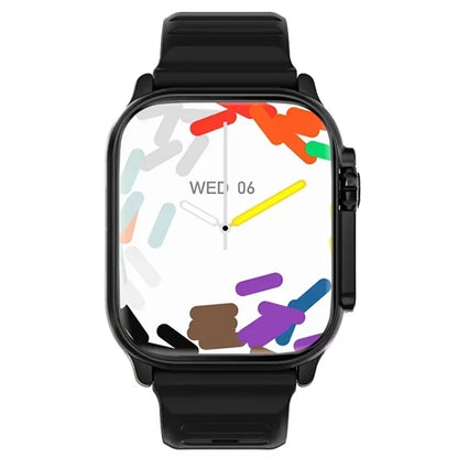 Black steel strap smart watch with Bluetooth talk, message alerts, heart rate monitor, and sports features for Android and iOS.