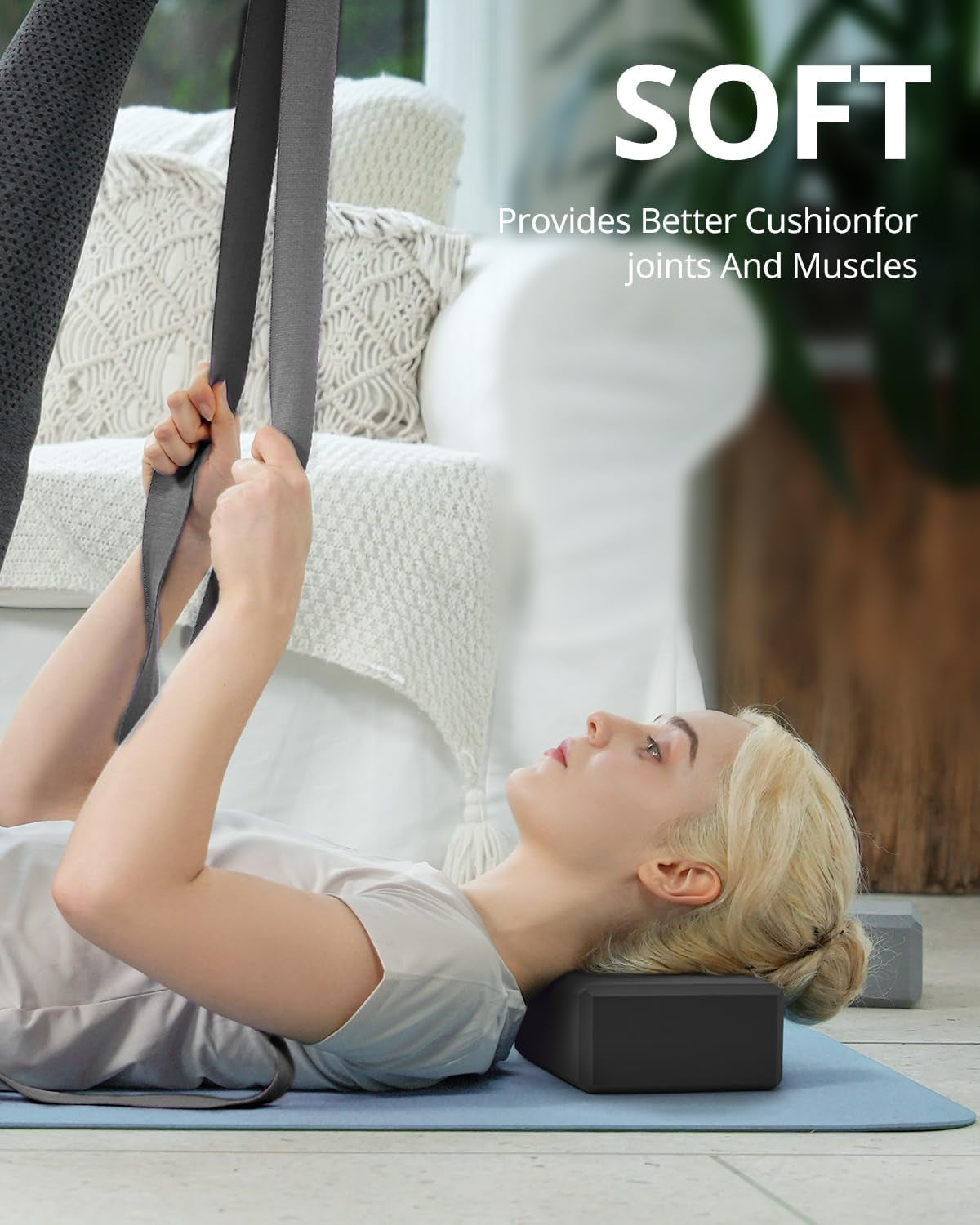 Pair of black My Store 2 yoga blocks made of soft, non-slip foam with beveled edges for yoga, Pilates, and dance stretching.