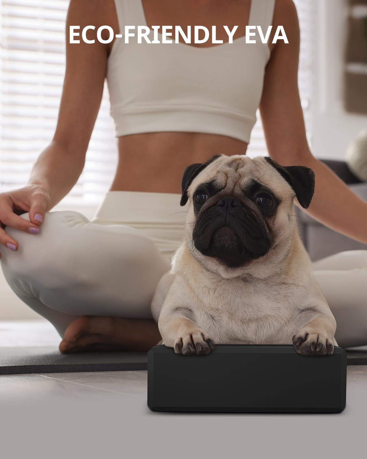 Pair of black My Store 2 yoga blocks made of soft non-slip foam with beveled edges for yoga, Pilates, and dance stretching.