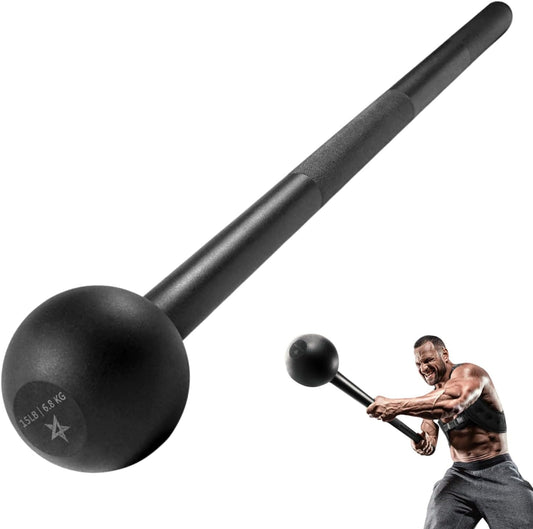Black 15lb Steel Mace Bell by My Store 2 for full-body strength training, muscle building, shoulder, grip, and forearm workouts.
