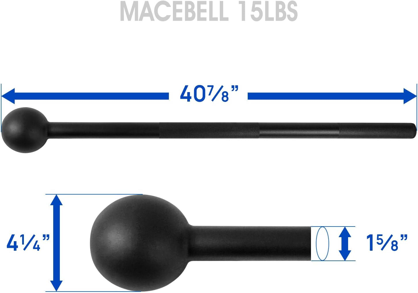 Black 15lb Steel Mace Bell from My Store 2 for full-body strength training, muscle building, shoulder, grip, and forearm workouts.