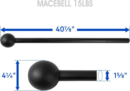 Black 15lb Steel Mace Bell from My Store 2 for full-body strength training, muscle building, shoulder, grip, and forearm workouts.
