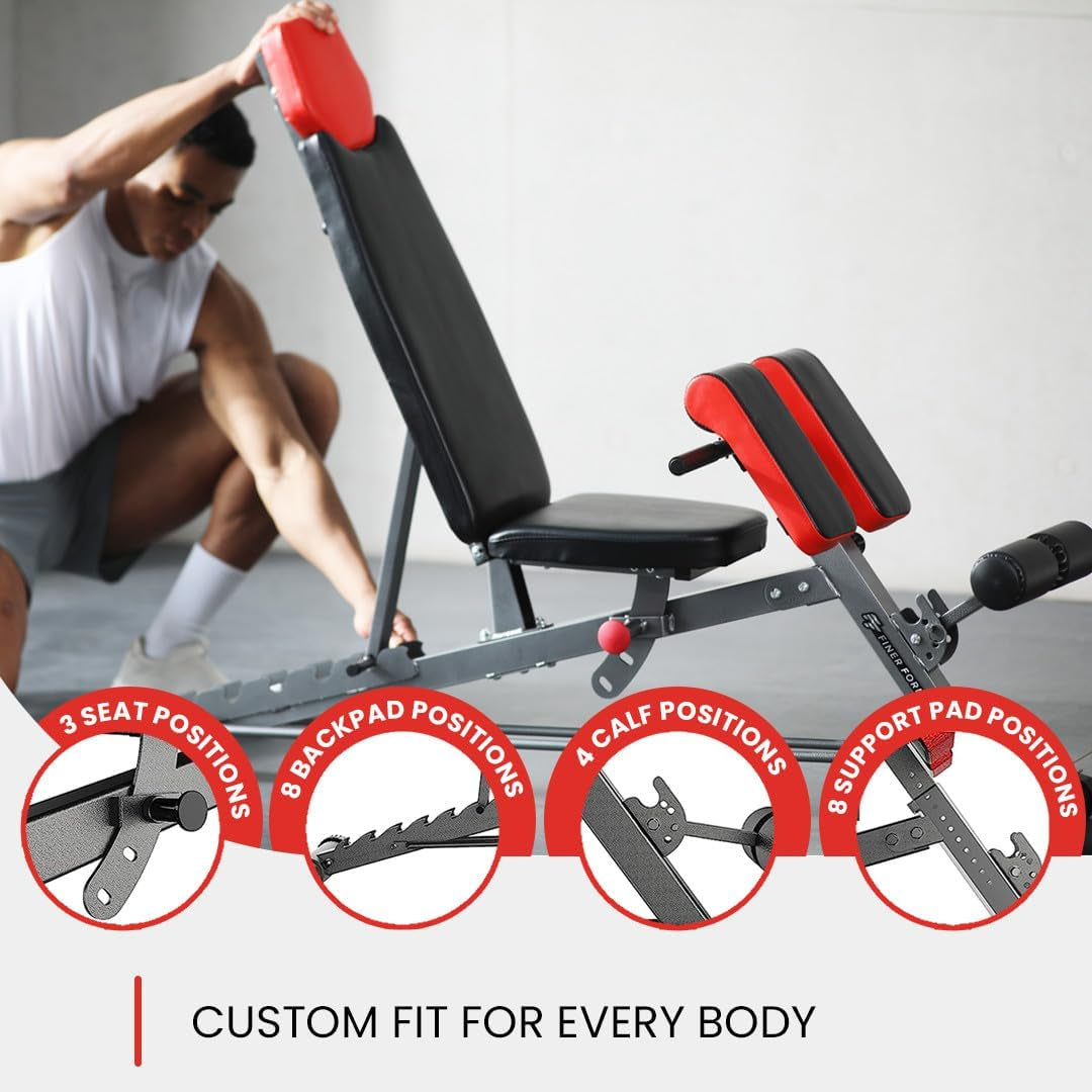 Multi-functional FID weight bench by My Store 2 with adjustable incline, decline, flat positions, hyper back extension, and Roman chair.