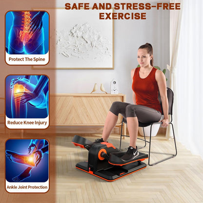 My Store 2 under desk elliptical exercise machine with touch screen control panel and remote, designed for home or office use.