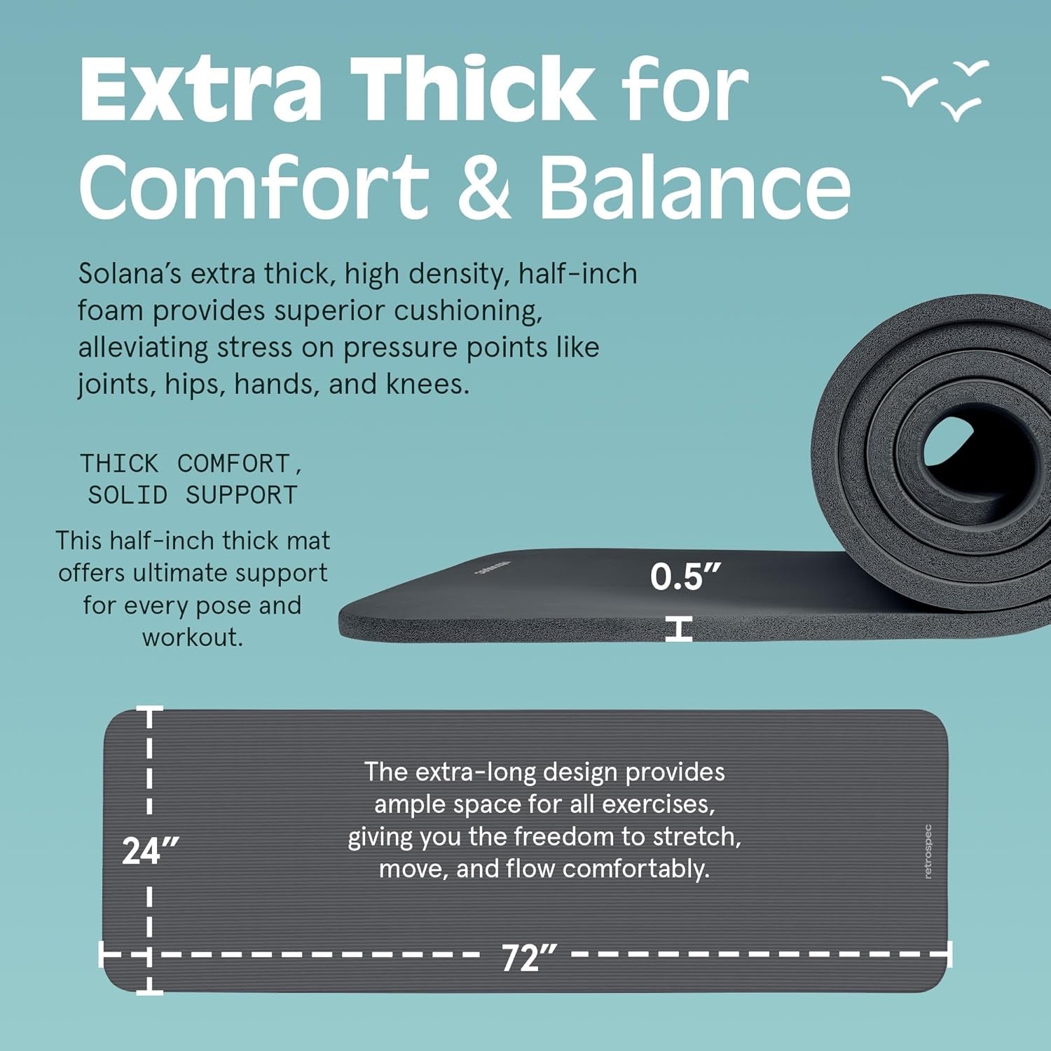 Graphite Solana Yoga Mat by My Store 2, 1/2-inch thick, non-slip surface with nylon strap, 72x24 inches for Pilates and fitness.