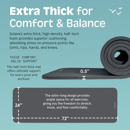 Graphite Solana Yoga Mat by My Store 2, 1/2-inch thick, non-slip surface with nylon strap, 72x24 inches for Pilates and fitness.