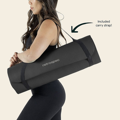My Store 2 Solana yoga mat in graphite, 1/2 inch thick, non-slip surface, 72x24 inches, with nylon strap for Pilates and fitness.