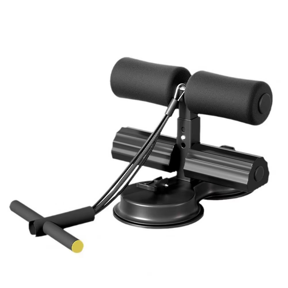 Grey CoreMax™ Sit-Up Assistant Bar with resistance band and dual suction cups for home gym abdominal workouts.