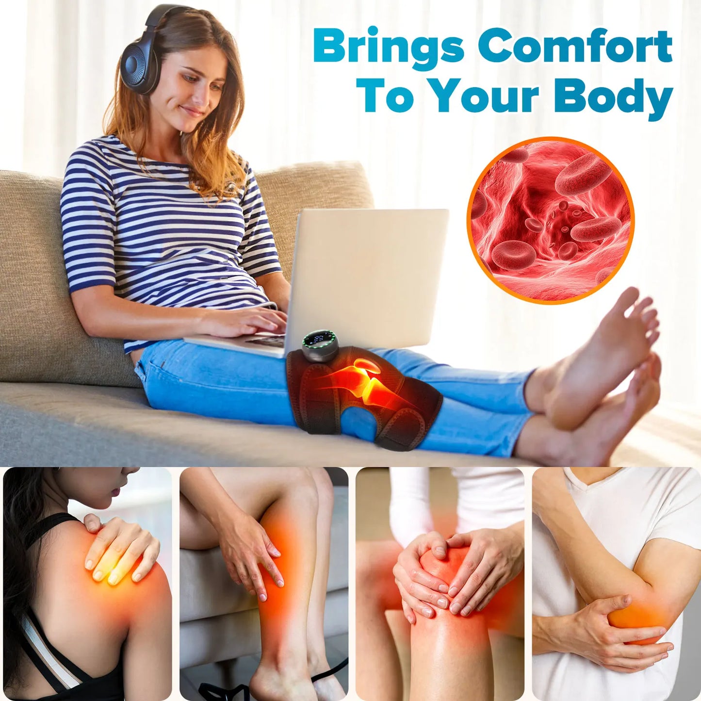 My Store 2 ThermaRelief™ electric heated shoulder and knee massager with vibrating massage function, black and gray design.
