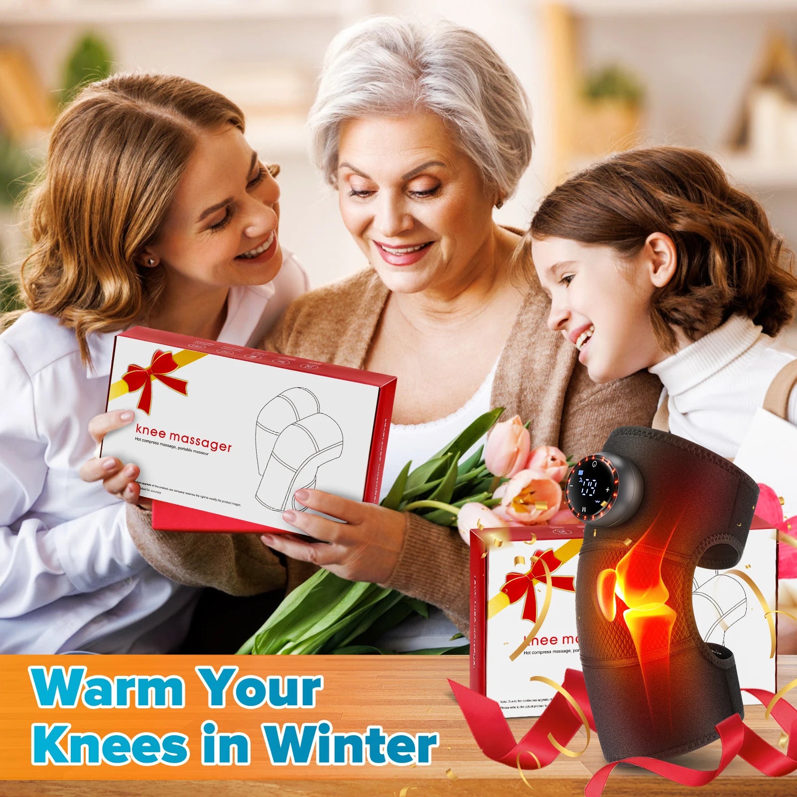 ThermaRelief™ electric heated shoulder and knee massager with vibration therapy, designed for targeted pain relief and comfort.