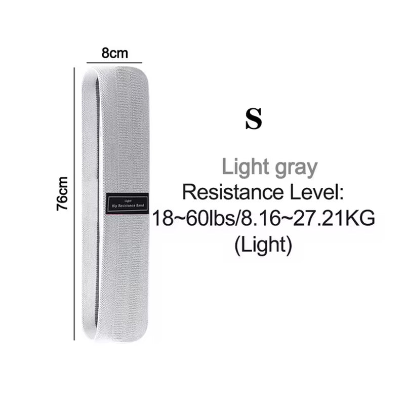 Light gray elastic cloth resistance band by My Store 2 for strength training and exercise workouts.