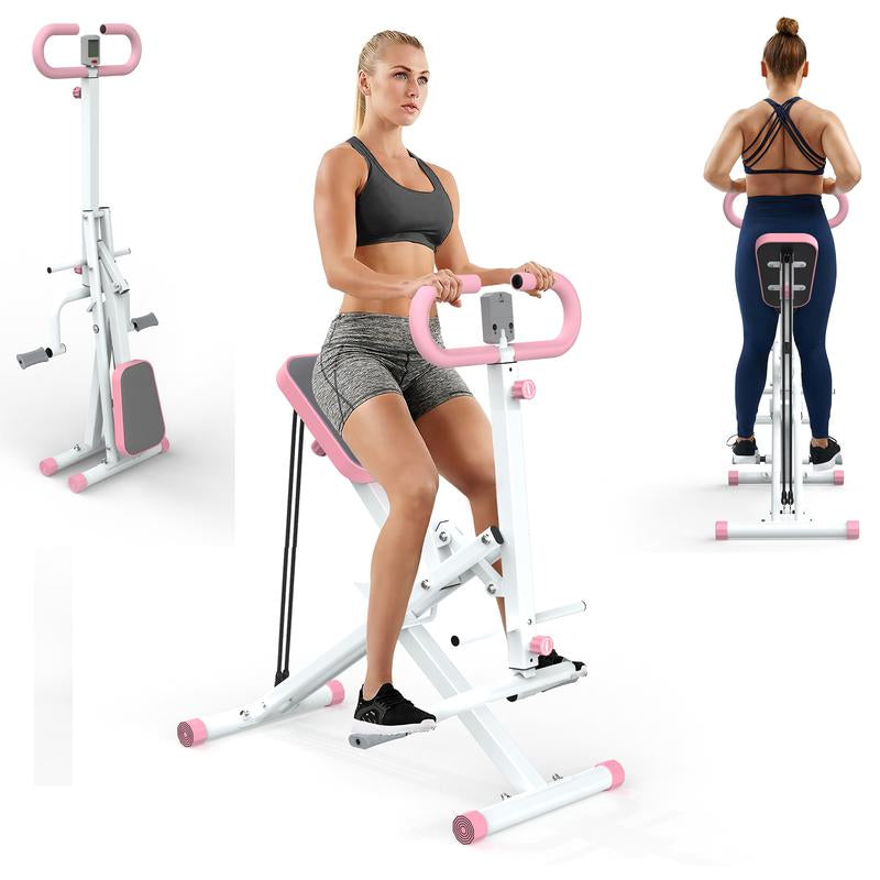Pink foldable squat rodeo core exercise machine by My Store 2, featuring padded handles and compact design for home workouts.