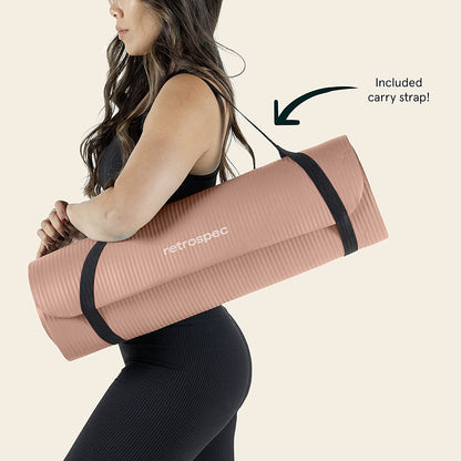 My Store 2 Solana yoga mat in rose, 1/2 inch thick, non-slip surface, with nylon strap, ideal for Pilates, stretching, and fitness routines.