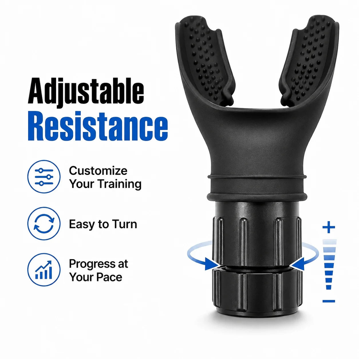 White AirBoost Pro™ breathing trainer for stronger lungs and peak performance, shown with ergonomic design and adjustable airflow.