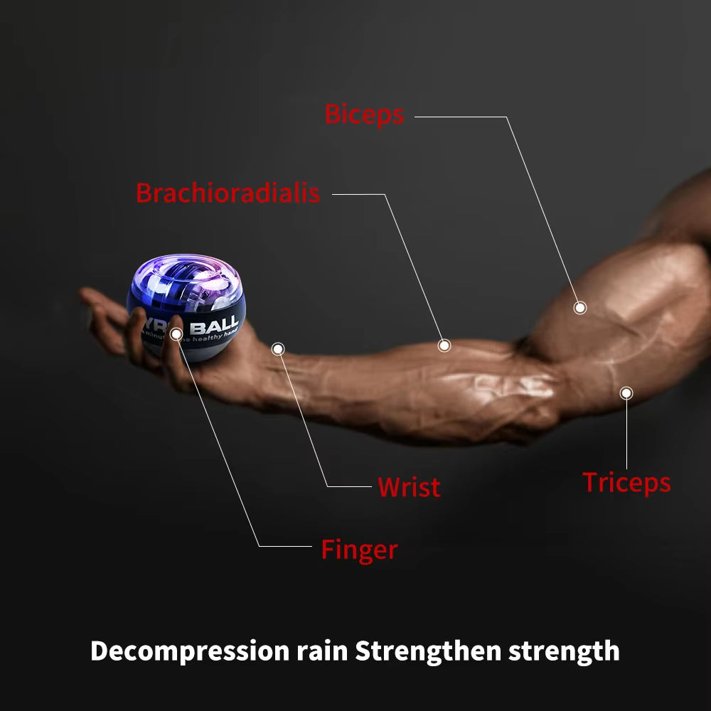 My Store 2 GyroForce™ LED Power Wrist Ball with colorful lights, showcasing its compact design and vibrant illumination for strength training.