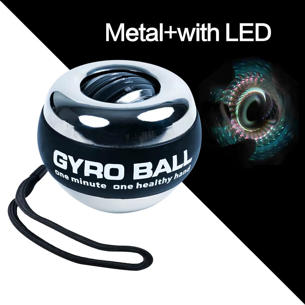 My Store 2 GyroForce™ LED Power Wrist Ball lighting up with five colorful lights, demonstrating its portable strength training design.