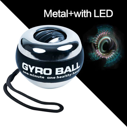 My Store 2 GyroForce™ LED Power Wrist Ball lighting up with five colorful lights, demonstrating its portable strength training design.