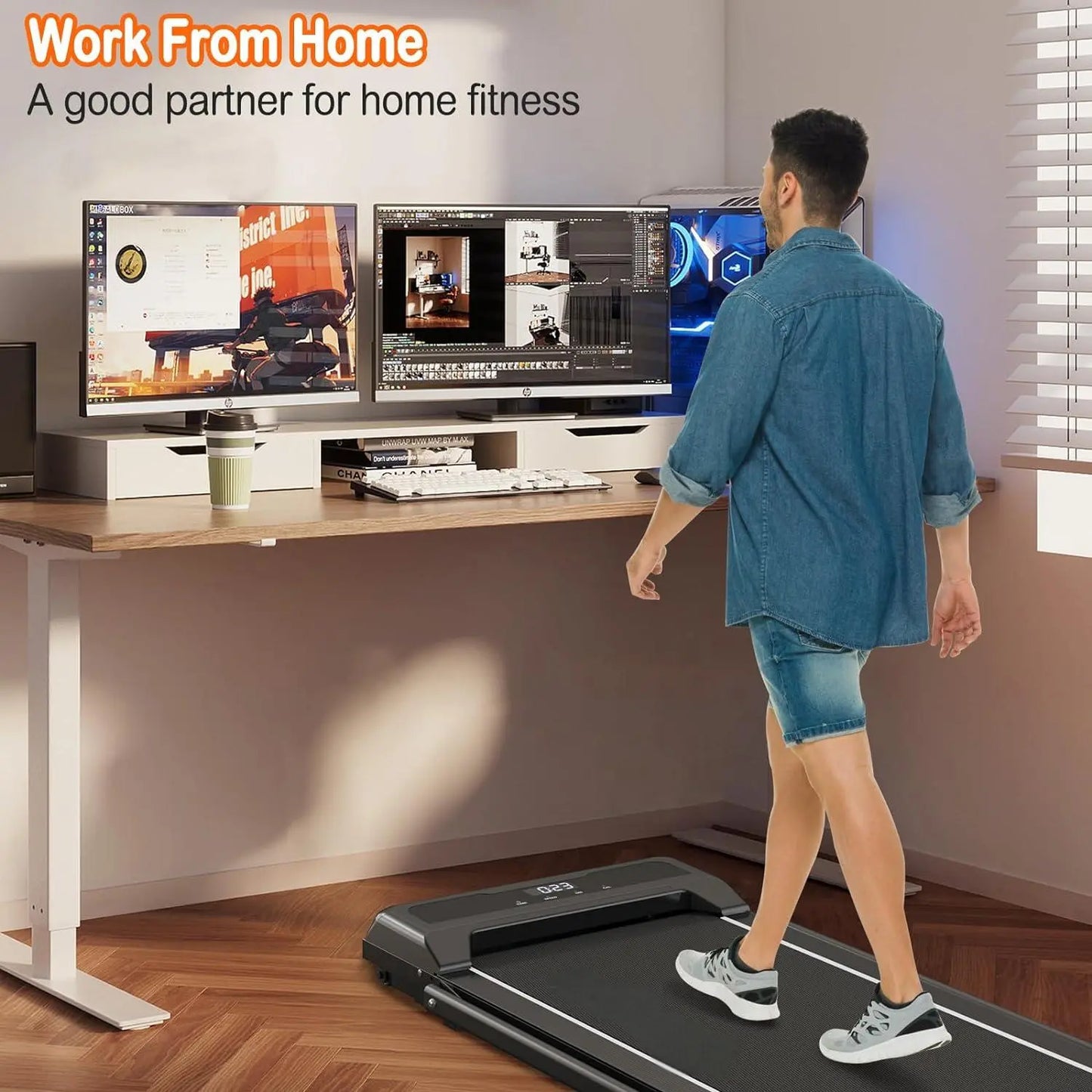 Portable My Store 2 2-in-1 treadmill with handle, suitable for home and office use, showing the compact design and speed controls.