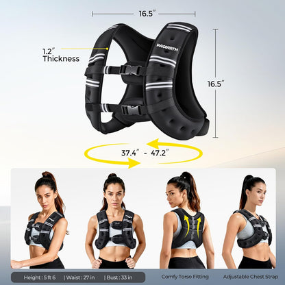 PACEARTH adjustable weighted vest in black with reflective stripe, designed for strength training, weight loss, and visibility during exercise.