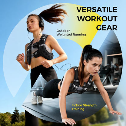 PACEARTH adjustable weighted vest in black with reflective stripe, designed for strength training, running, walking, and jogging.