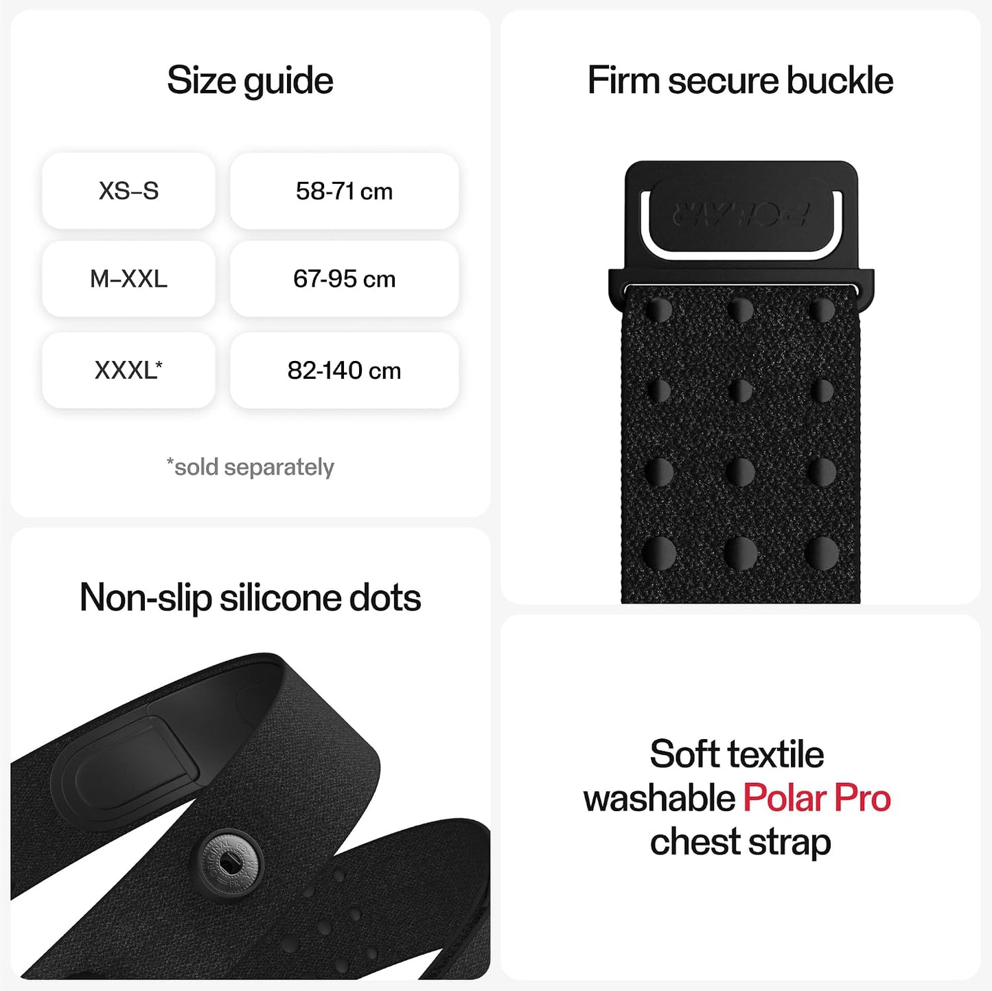 Polar H10 Black Heart Rate Monitor Chest Strap for men and women, waterproof, with sensors for accurate heart rate tracking.