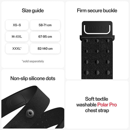 Polar H10 Black Heart Rate Monitor Chest Strap for men and women, waterproof, with sensors for accurate heart rate tracking.