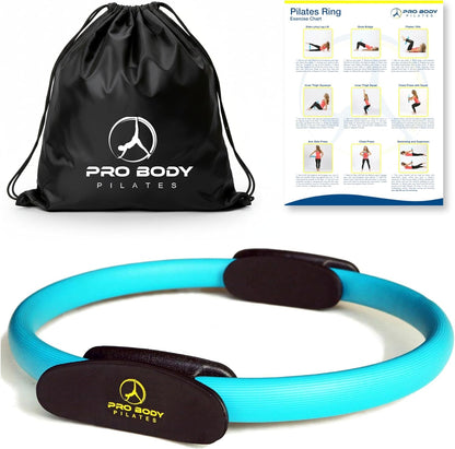 Blue ProBody Pilates Fitness Circle, 14-inch Pilates ring for toning inner thighs, arms, and core during workout exercises.