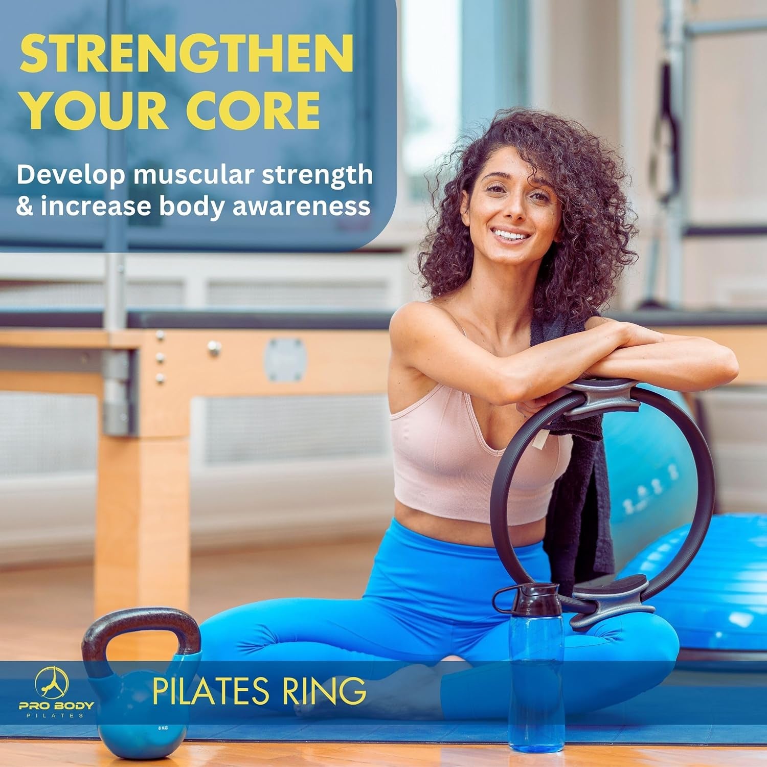 Blue ProBody Pilates Fitness Circle, 14-inch Pilates ring for toning inner thighs, arms, and core during workouts