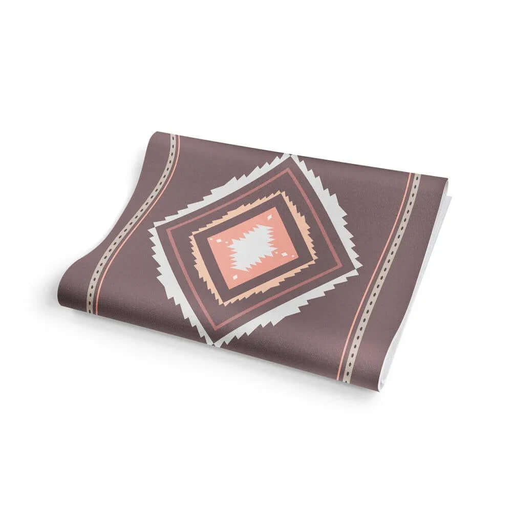 Cactus print yoga mat featuring a unique tribal design in earthy colors, ideal for yoga and fitness enthusiasts.