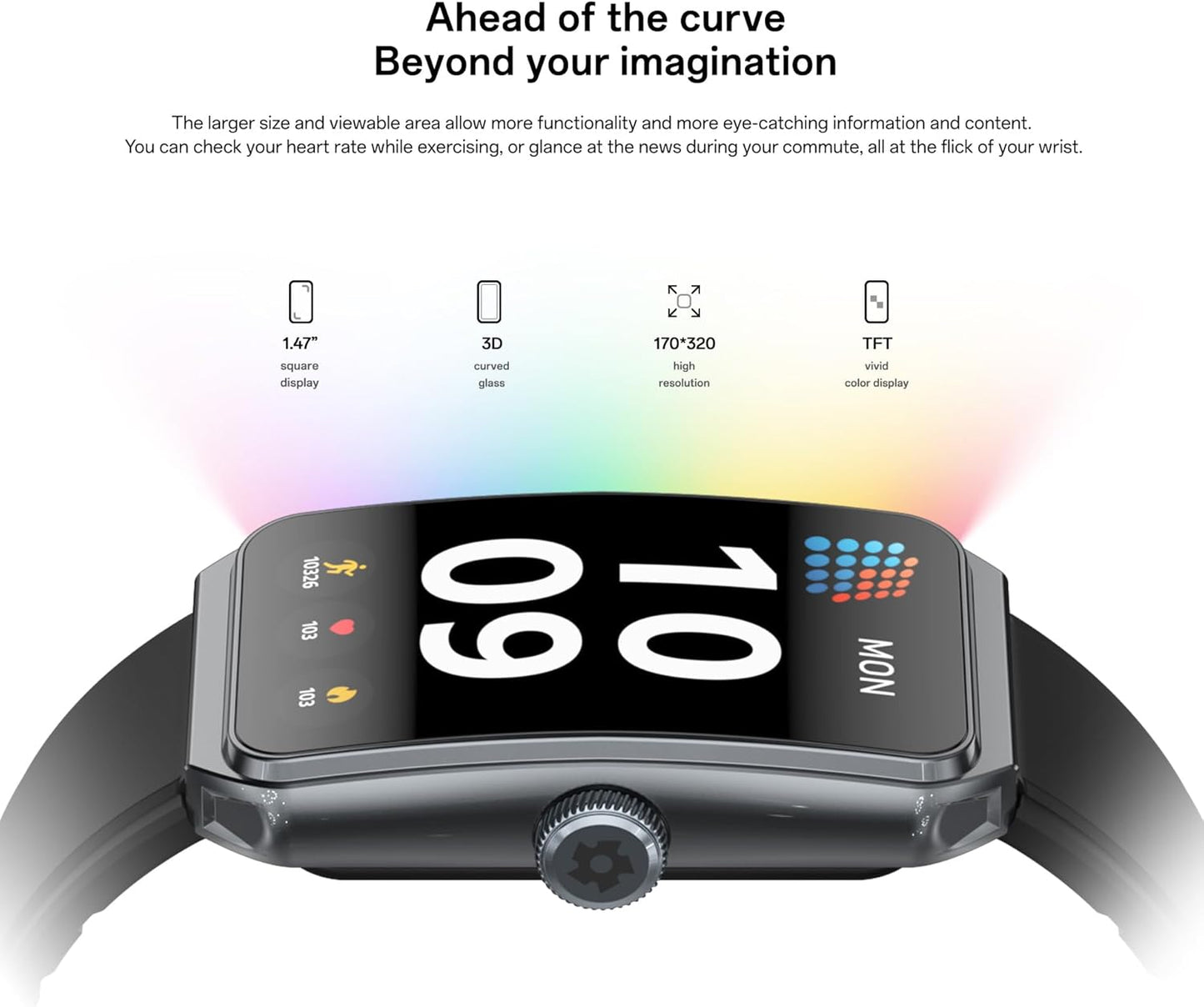 PUTEKER fitness tracker smartwatch with 1.47-inch screen, blood oxygen, heart rate, sleep monitor, and IP68 waterproof design.