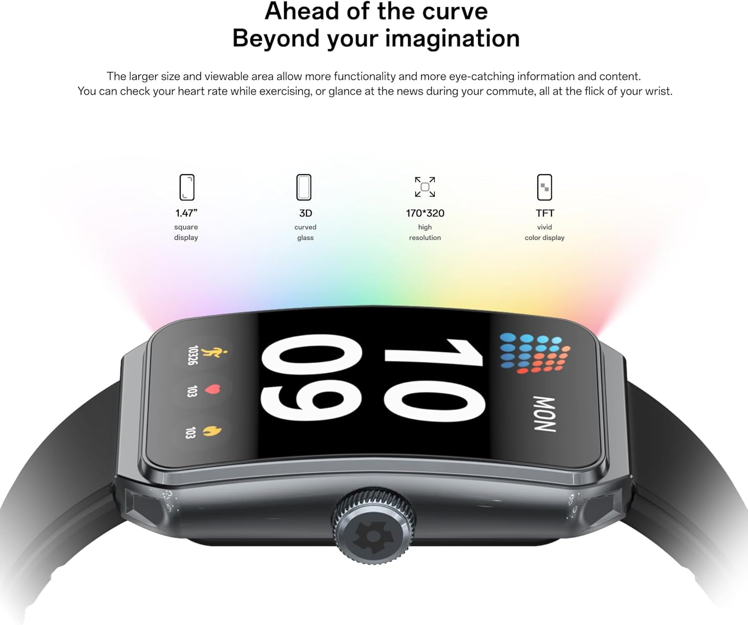 PUTEKER fitness tracker smartwatch with 1.47-inch screen, blood oxygen, heart rate, sleep monitor, and IP68 waterproof design.