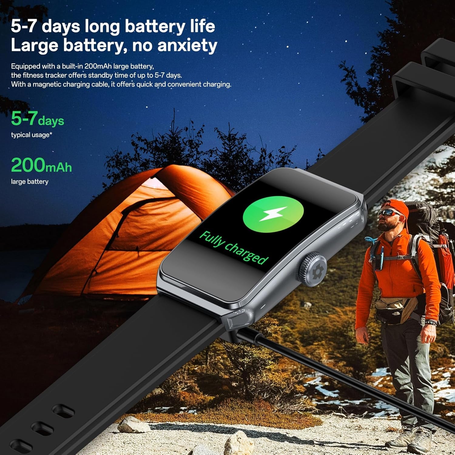 PUTEKER fitness tracker smartwatch with 1.47-inch screen, heart rate, blood oxygen, sleep monitoring, and IP68 water resistance.
