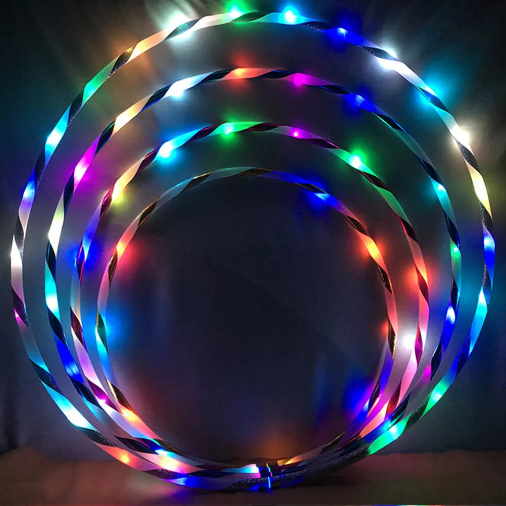 Color changing LED fitness hoop with 24 colorful lights, perfect for fun and exercise activities.