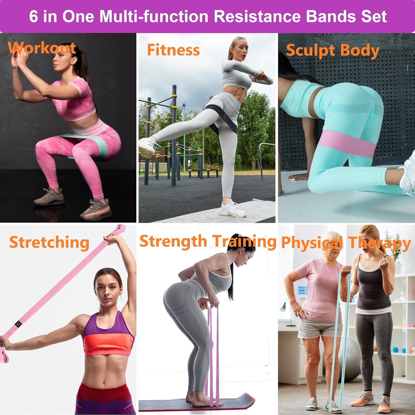 STANDROCK fabric resistance bands in pink, purple, and green for workout, featuring 3 and 4 level booty and exercise resistance bands.
