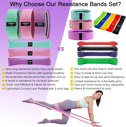 STANDROCK fabric resistance bands in pink, purple, and green, designed for booty workouts and strength training for women and men.