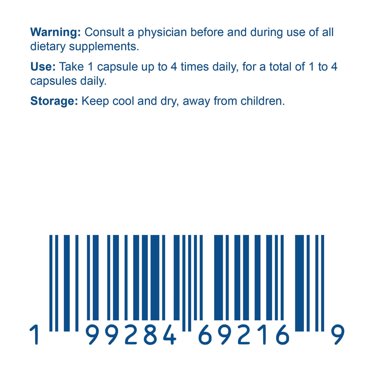 L-Theanine dietary supplement usage instructions and barcode on product label.
