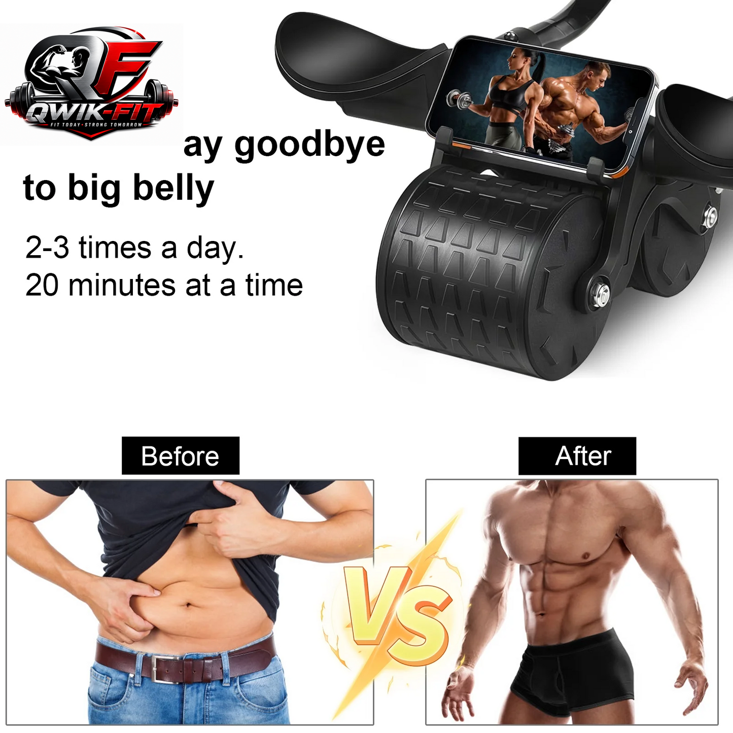 Automatic Rebound Ab Roller with Elbow Support, Timer and Core Training Wheel – Black