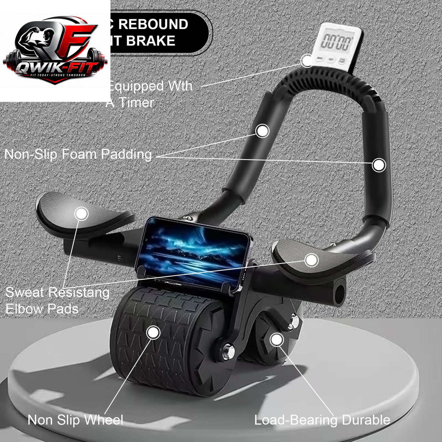 Automatic Rebound Ab Roller with Elbow Support, Timer and Core Training Wheel – Black