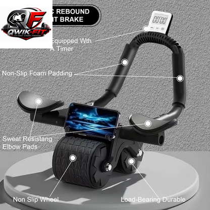 Automatic Rebound Ab Roller with Elbow Support, Timer and Core Training Wheel – Black