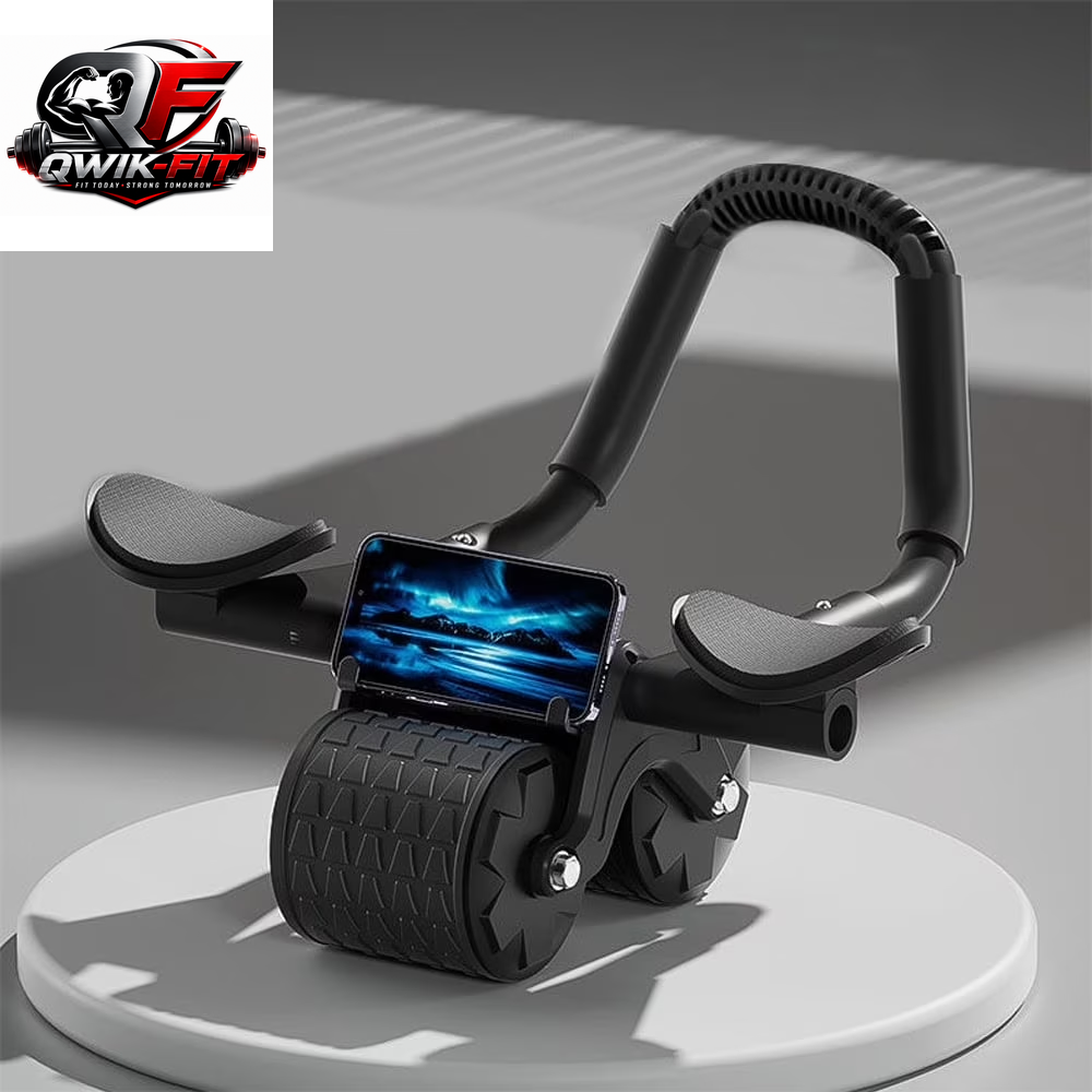 Automatic Rebound Ab Roller with Elbow Support, Timer and Core Training Wheel – Black