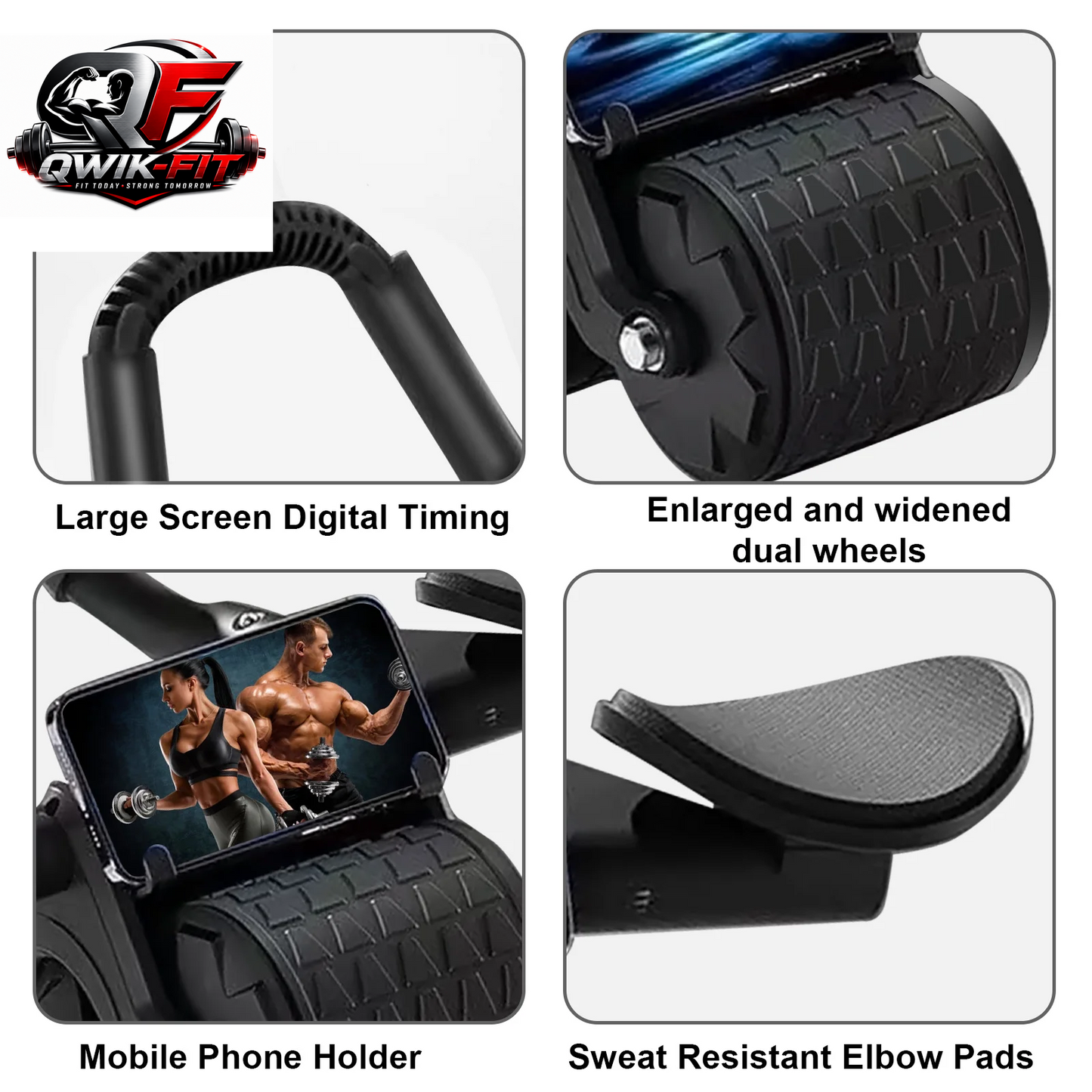 Automatic Rebound Ab Roller with Elbow Support, Timer and Core Training Wheel – Black