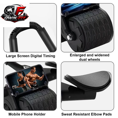 Automatic Rebound Ab Roller with Elbow Support, Timer and Core Training Wheel – Black