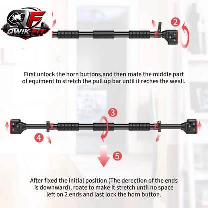 Doorway Chin up Bar Pull up Bar Exercise 28"-36" Doors Screw Less Press Fit