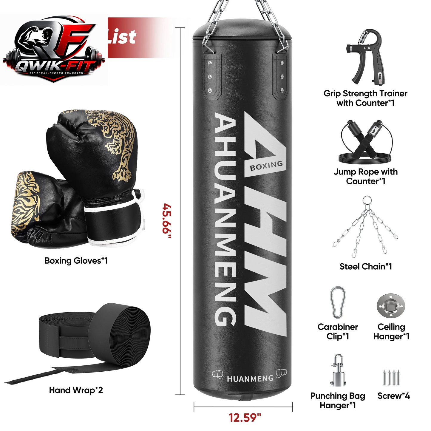 4FT Heavy-Duty Adult Punching Bag Set with 12 oz Boxing Gloves – PU Hanging Heavy Bag Kit